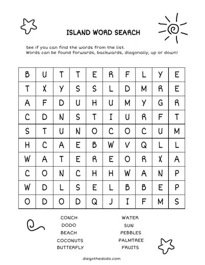 Preview of the island word search worksheet