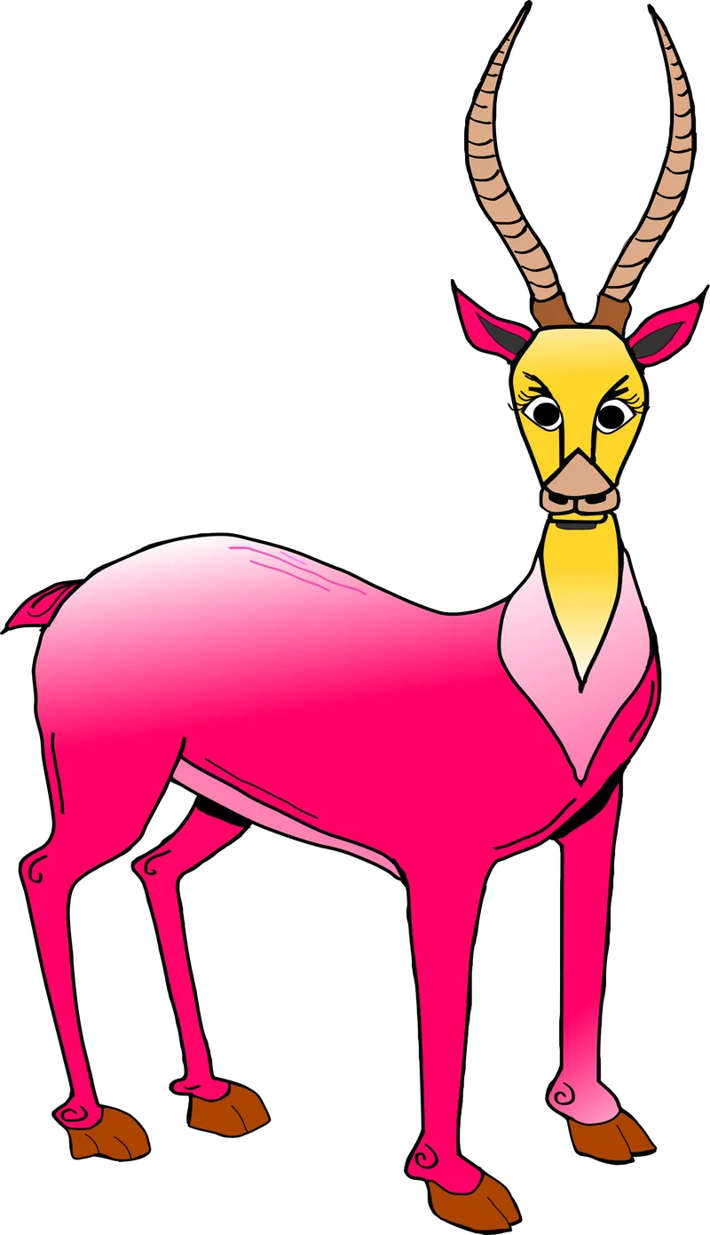 Gina, a bright pink gazelle with long curved horns.