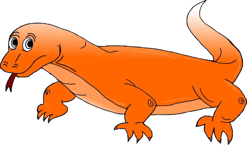 Kai, a long orange Komodo dragon with his tongue sticking out.